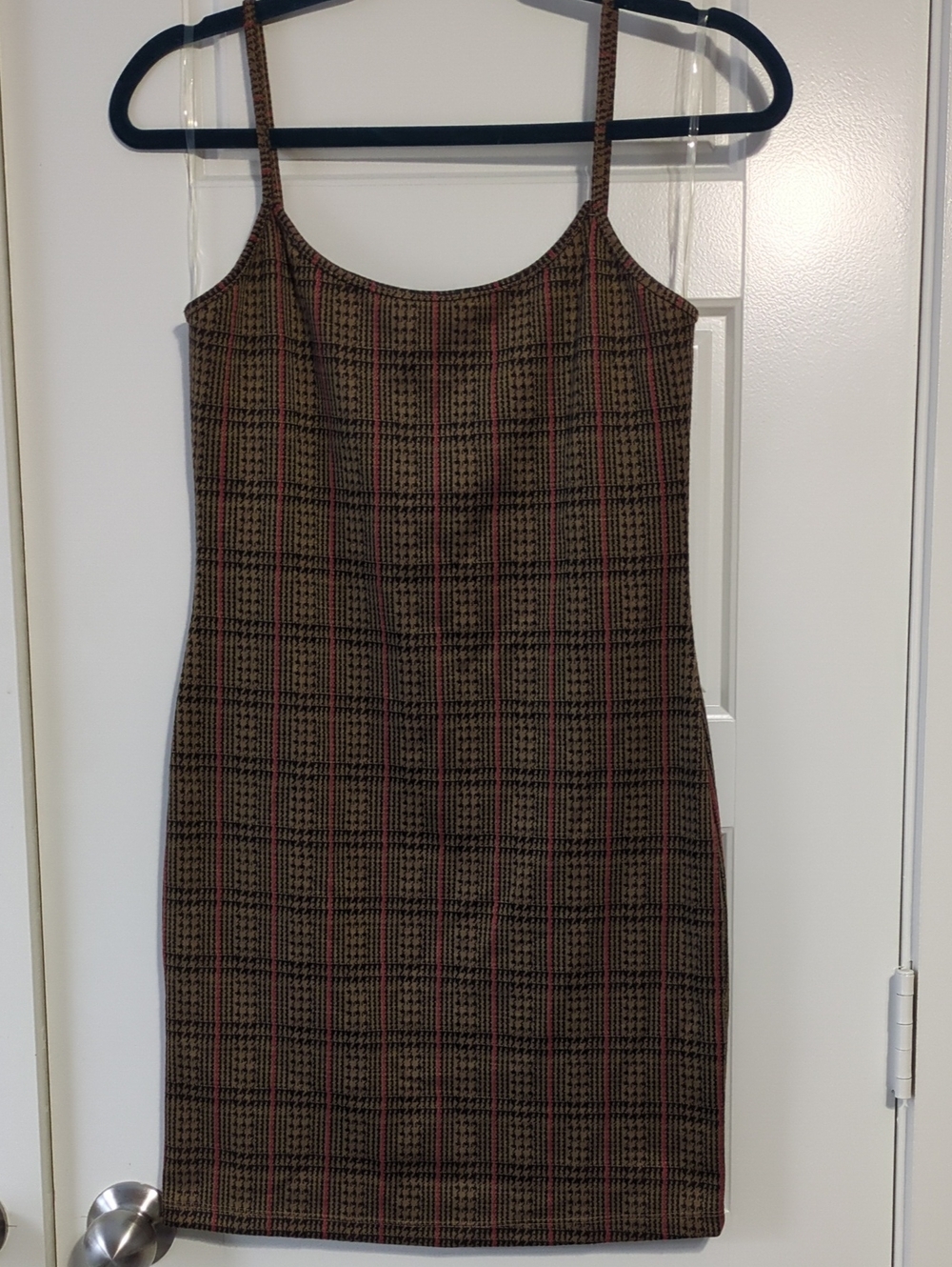 Plaid Mini Slip Dress in Brown and Black